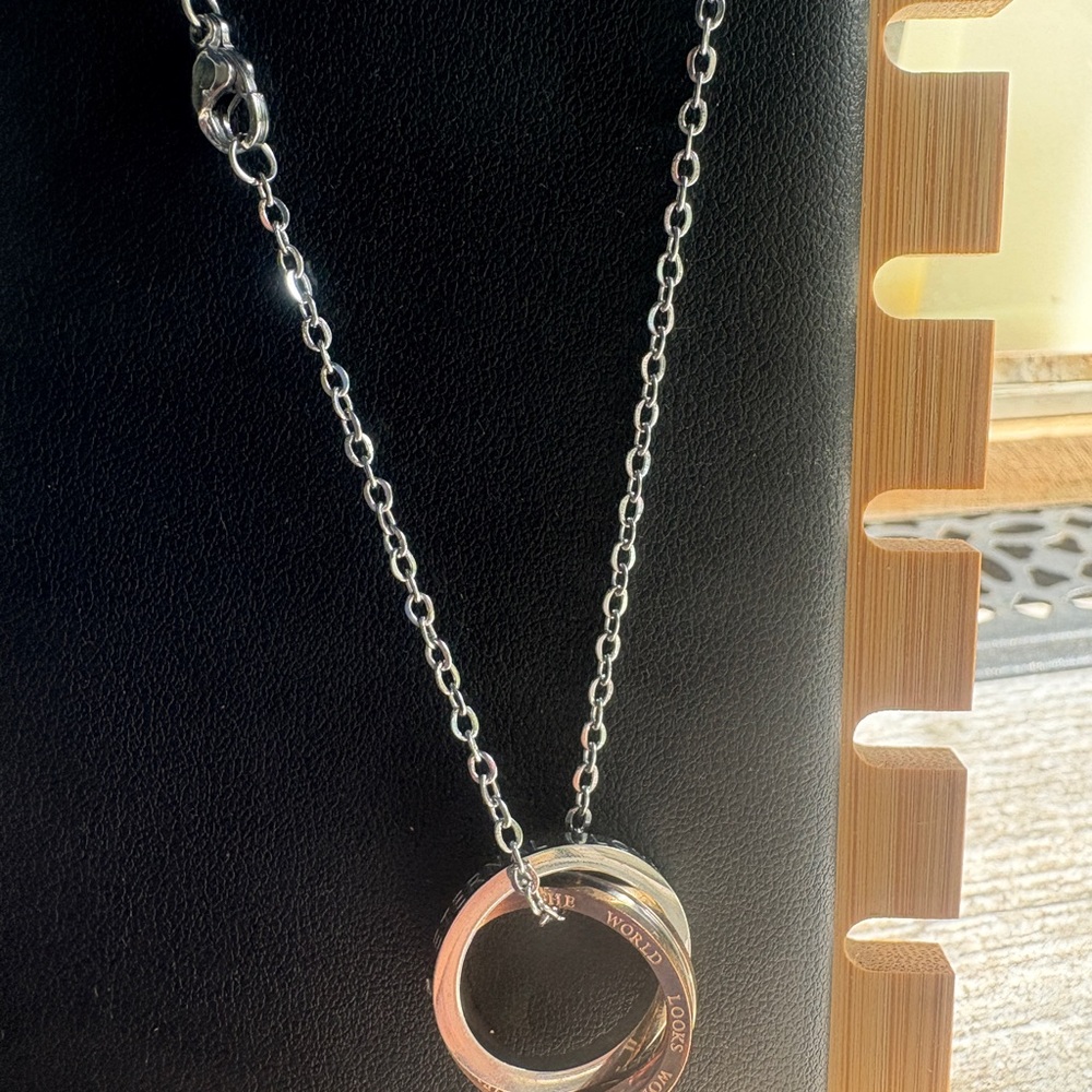 New Titanium over Stainless Steel Pendant, Silver and Gold Interlocking Necklace - Picture 10 of 10